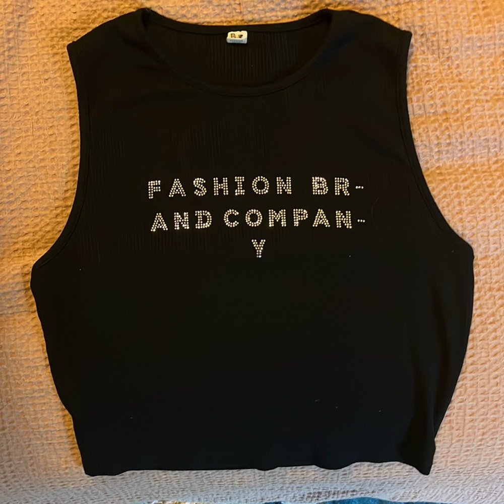Fashion Brand Company bedazzled tencel rib crop tank